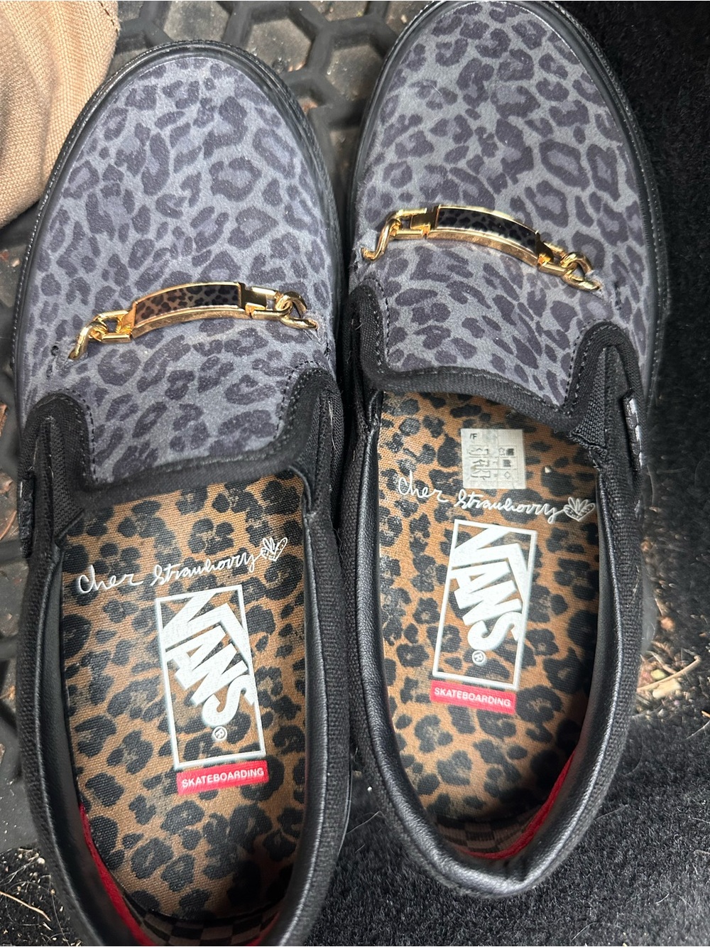 Vans Leopard Print Slip-On Sneakers with Gold Bar - Picture 1 of 1